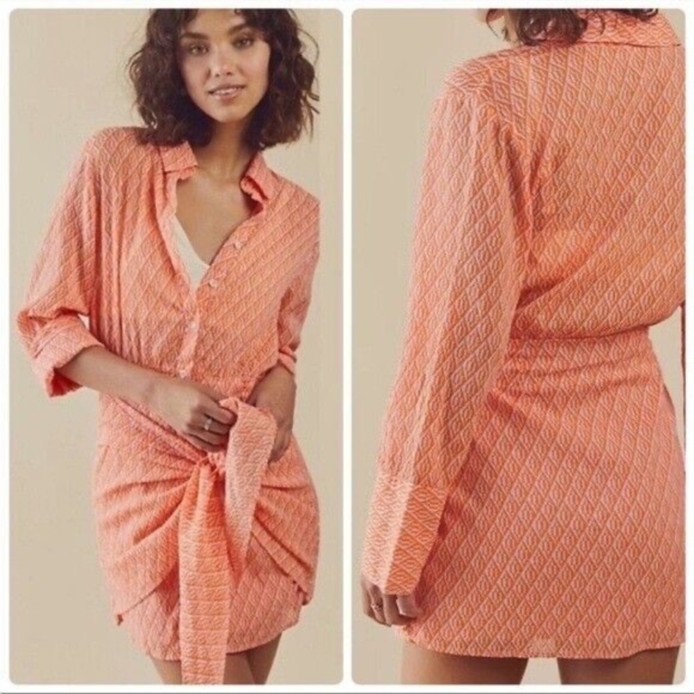 Free People Rillo Beach Summer Shirt Dress Button Front Size L